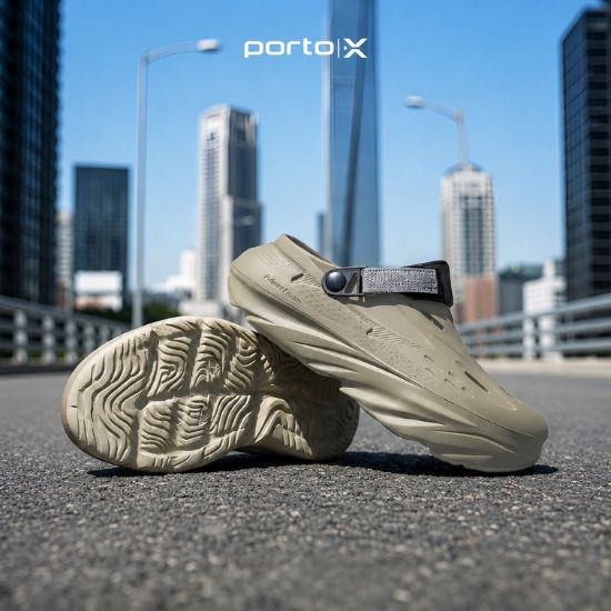 Sandal recovery Gio Porto X warna Earthy Sand dengan wide toe-box dan adjustable strap