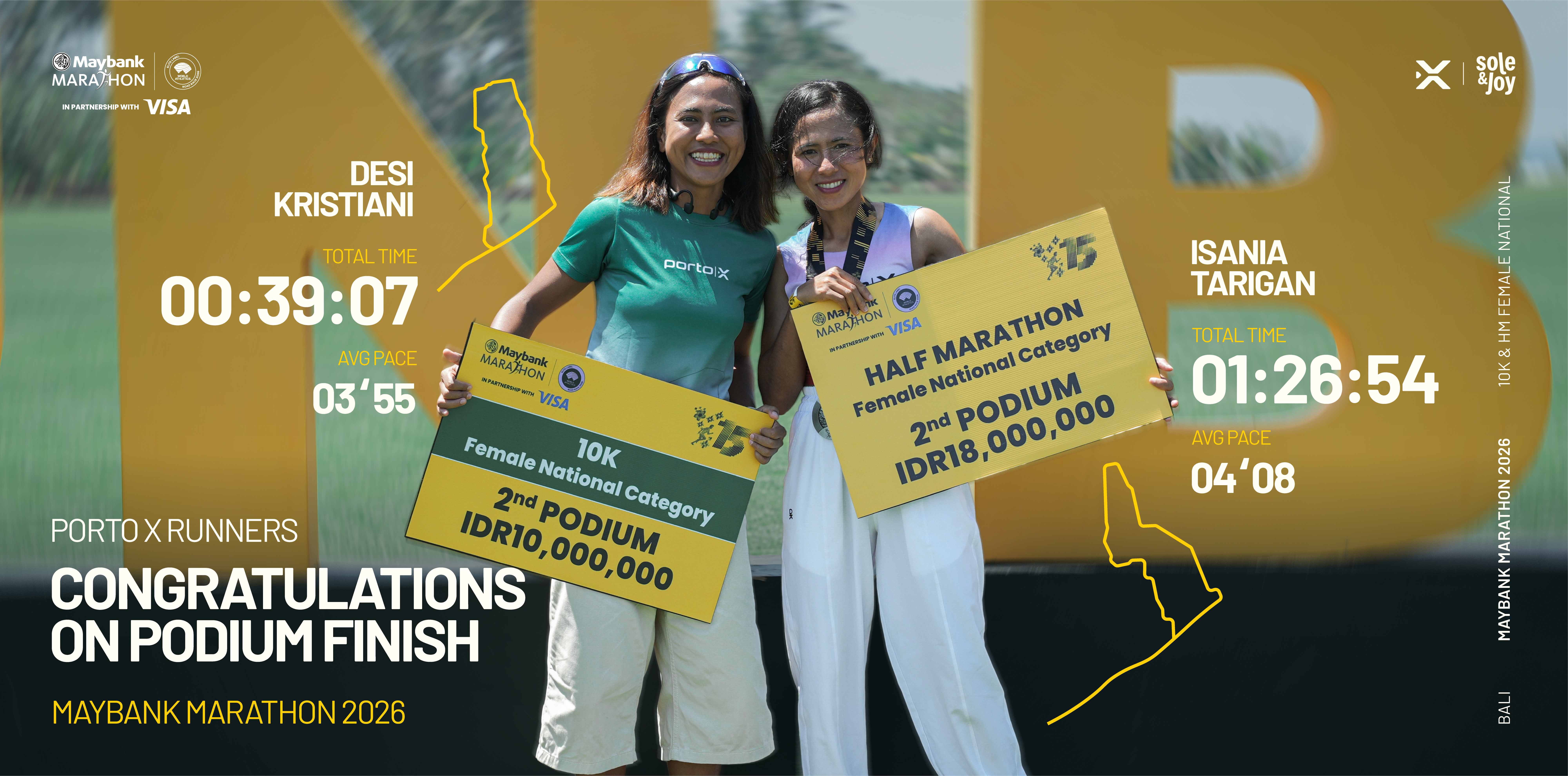 Desi Kristiani dan Isania Tarigan Porto X Runners Meraih Podium Maybank Marathon 2026